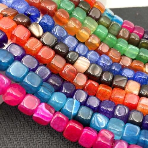 Natural Colorful Agates Square Shape Stone Loose Spacer Beads For Jewelry Making Charm DIY Bracelet Necklace Accessories 6-8mm