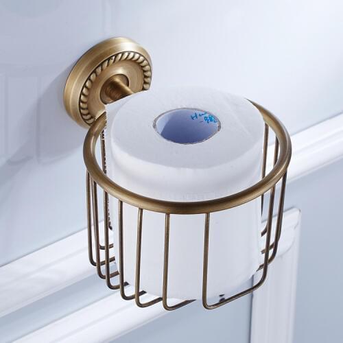 Solid Brass European Bathroom Accessories Wholesale Copper Roll Toilet Paper Holder Antique Basket Complex Tissue Storage Rack