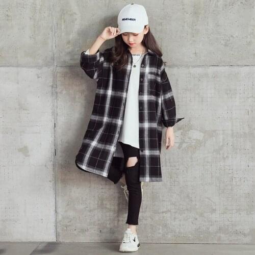 Teen Girls Long Sleeve Plaid Long Shirts 2021 New Spring Autumn Kids Girl Outfit