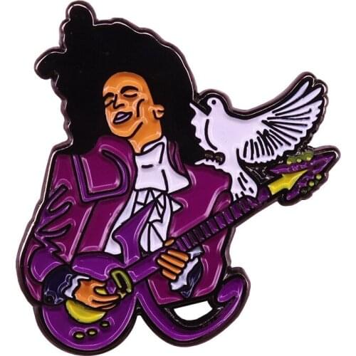Purple Rain Prince Guitar and white pigeon Enamel Pin Rock Music Art Badge Trend Culture Gift