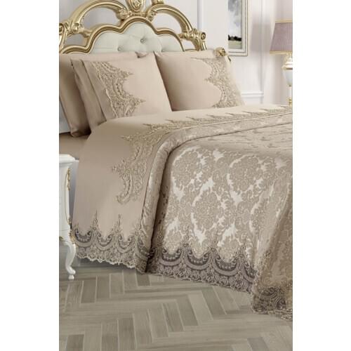 French Laced /Guipure Double Arus 6 Pieces Pique Set -Bedspread-Pique-Embroidered Pillowcases Different Colour Options- Quality