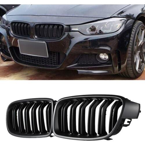 F30 Grill, Front Hood Kidney Grille For-BMW 3 Series F30 F31 F35 2012-2018 (Double Slat Matt Black Grill, 2-Pc Set)