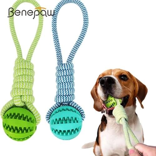 Benepaw Bite-resistant Dog Chew Toys Safe Food Dispensing Pet Toys Interactive Braided Cotton Rope Puppy Teeth Cleaning Ball