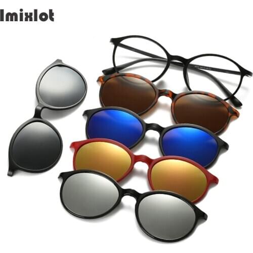 Imixlot 5 Lens Magnet Sunglasses Clip Mirrored Clip on Sunglasses Clip on Glasses Men Polarized Clip Custom Prescription Myopia