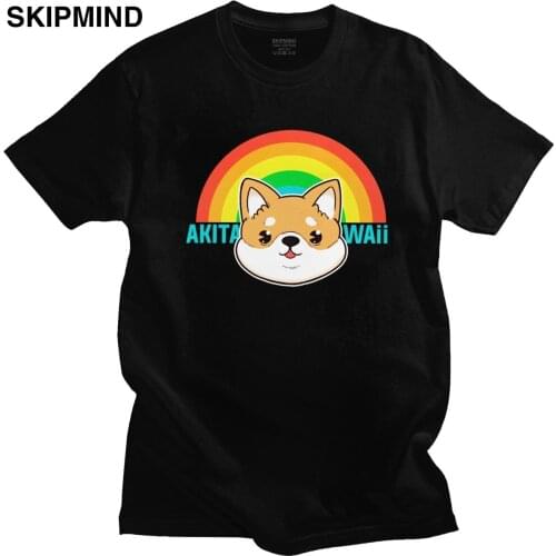Kawaii Rainbow Akita Inu T Shirt Men Short Sleeves Casual Tee Japanese Dog Lover Tshirt Fit 100% Cotton T-Shirts Clothing Gift