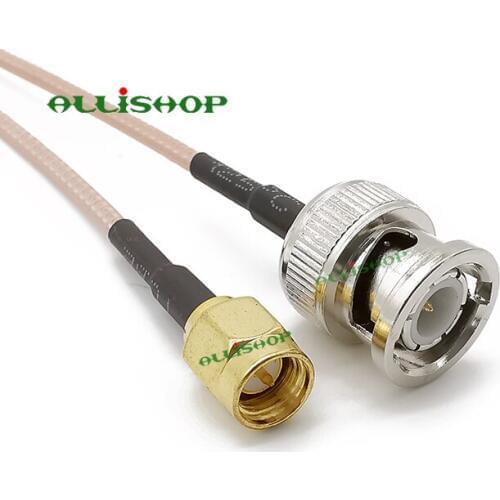 ALLISHOP SMA Male to BNC Male RF Coax Cable Assembly 50 Ohm BNC Male to SMA Male Plug RG316D Double Shield Silver Coaxial Cable