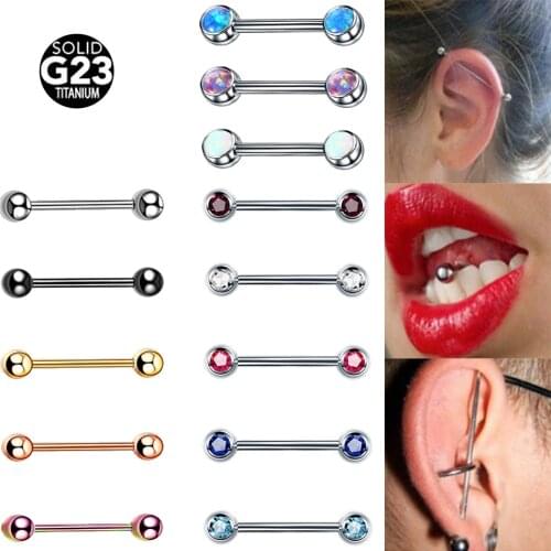 1PC G23 Titanium Long Industrial Piercing Barbell Ring 14G Tongue Ring Nipple Bar Helix Earrings Tragus Piercing Body Jewelry