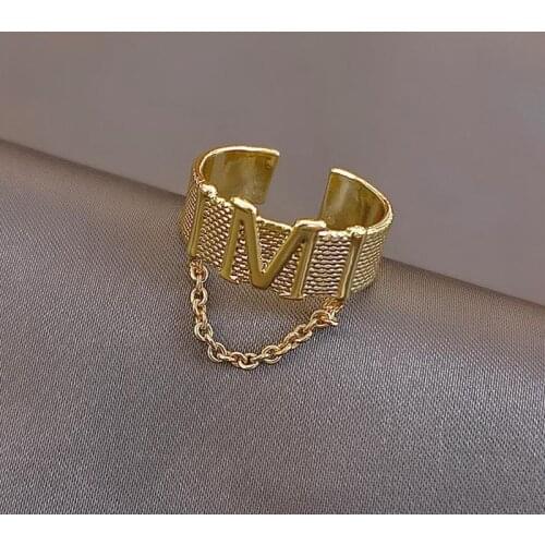 HIYONG New Style Gothic Letter M Ring Stainless Steel Chain Opening Rings Fashion Design Ring for Women High Quality Jewelry
