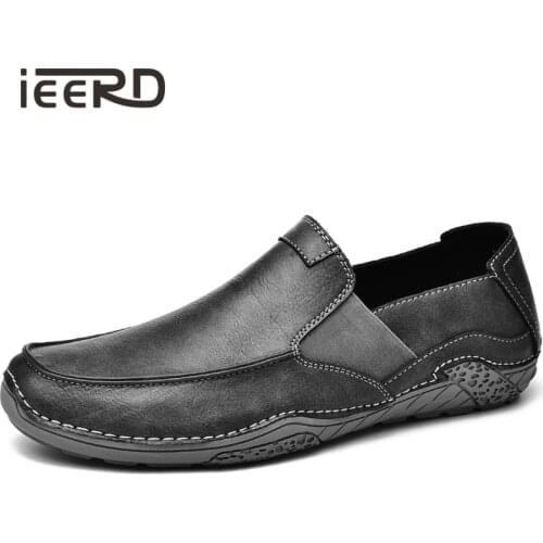 Handmade Leather Shoes Men Loafers Slip On Soft Sole Casual Leather Shoes Comfort Driving Shoes Men Flats Walking Footwear
