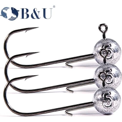 B&U NED head jigs hook 2g-14g All size Round Ball Jig Head Hook Weedless Long Shank Secondary hooks For Soft Worm Fishing