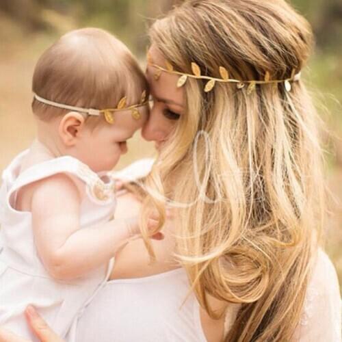 Mom Baby Gold Leaf Hairband Peace Olive Branch Elastic Headband Photography Prop