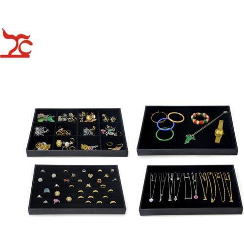 Quality Black Velvet Jewellry Display Findings Case Wood Multifunctional Ring Bracelet Necklace Earring Organizer Holder Tray