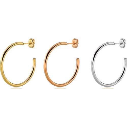 Fashion Stainless steel Stud Earrings Opening Round Circle shaped For Women Men Classic Ear Jewelry Gifts 2 pieces