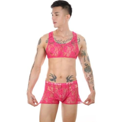 Men See Through Sleeveless Shirts Tank Top Shirt Singlet Lingerie Vest Lace Small Tank Top Shorts