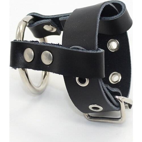 Men Penis Ring with Lock Adjustable Leather Cock Cage Testicle Rings Male Erection Enhancer Gay Balls Stretcher Bondage Strap