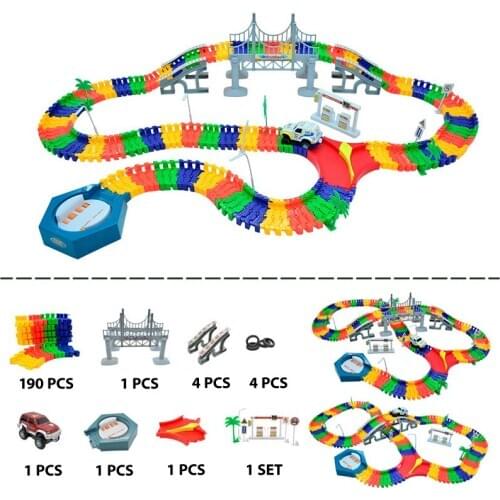DIY Glow in the Track Racing Track Set 190pcs Race Track with Car Assembly Flexible track Vehicles Toys for Children Gifts
