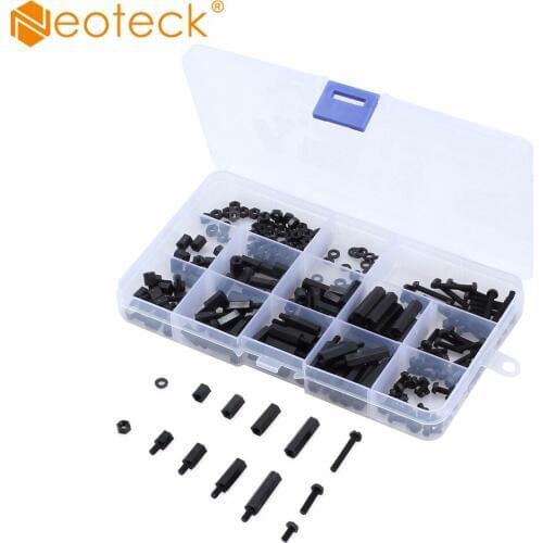 Neoteck 260pcs Standoff Plastic Screw Nut Assortment Kit M3 Black Hex Spacer Screw Nut Assortment Kit Stand-off Set With Box