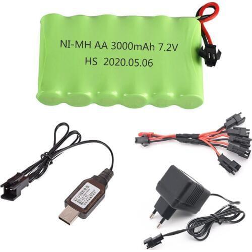 M model NIMH Battery 7.2V 3000mah Battery with Charger set For Rc Toy Cars Boats Guns Ni-MH AA 2800mah 7.2v Rechargeable Battery