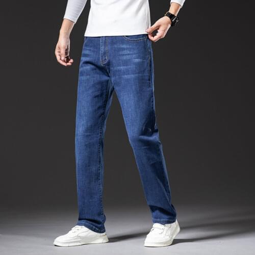 2021 New Classic Business Jeans Men Fashion Casual Loose Straight Fit Small Straight Male Trousers Denim Pants Brand Clothes