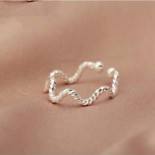 New Arrival Personality 925 Sterling Silver Jewelry Fashion Simple Prime Wave Twisted Fresh Opening Rings SR35