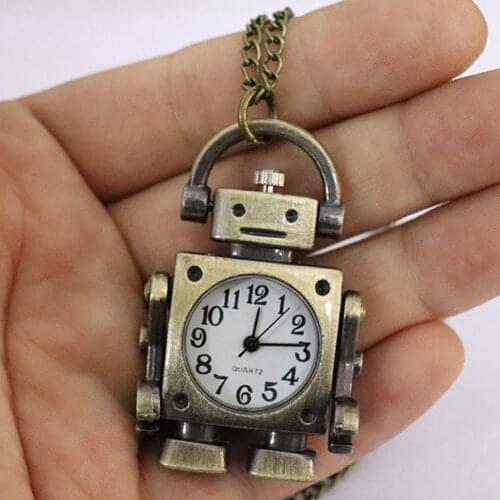 New Vintage Robot Shape Keyring/Chain Round Dial Quartz Pocket Watch Pendant Decor
