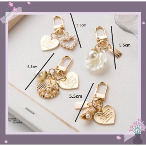 Shell Keychain for Women 2021 Trendy Heart Shape Key Chain with Pearl Pendant Key Holder Ladies Gift Keyring for Car Accessories