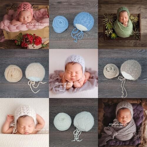 Jane Z Ann newborn handmade needle pattern solid color soft hat wrap Photography prop cap studio shooting accessories