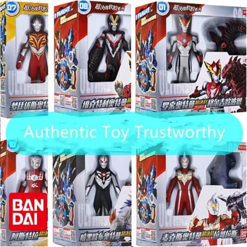 Authentic Action Figure Bandai Ultraman Super Man Blue Series 14CM Small Soft Rubber Monsters Duel Series Doll Toy Gift
