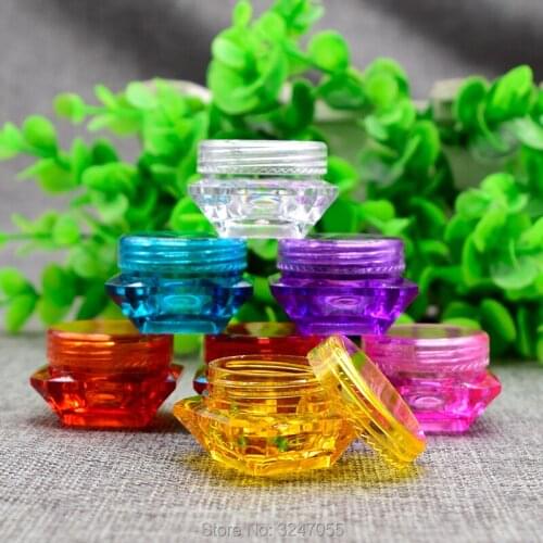 2G 3G 5G 100pcs/lot Diamond Shape Plastic Facil Cream Jar, DIY Elegant Colored Cosmetic Cream Container, Lip Balm Storage Box