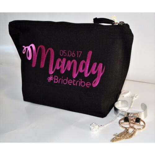 Customize fushia date wedding bride Bridesmaid maid of honor Makeup Gift Make Up comestic vanity Bags kits pouches party favors