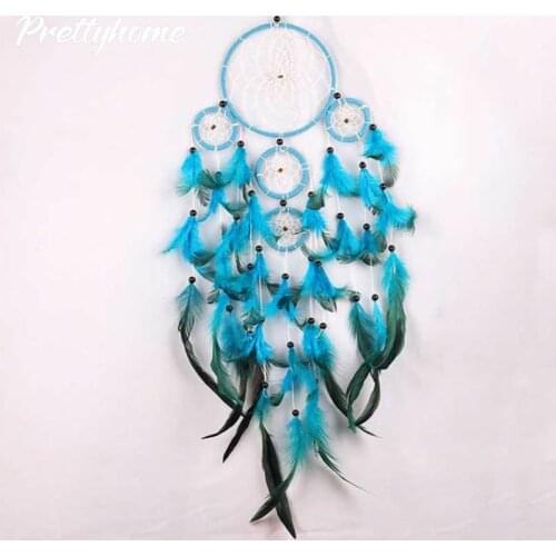 Blue Dream Catcher Hanging Decoration Feathers Indian Dreamcatcher Craft Gift Wall Hanging Car Decor Craft Mascot Ornament