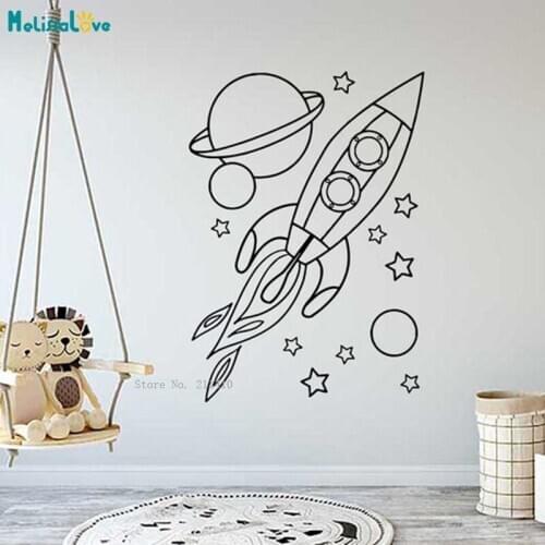 Simple Rocket Space Planets Nursery Kids Baby Room Wall Stickers Removable Vinyl New Design Décor Decals YT5509