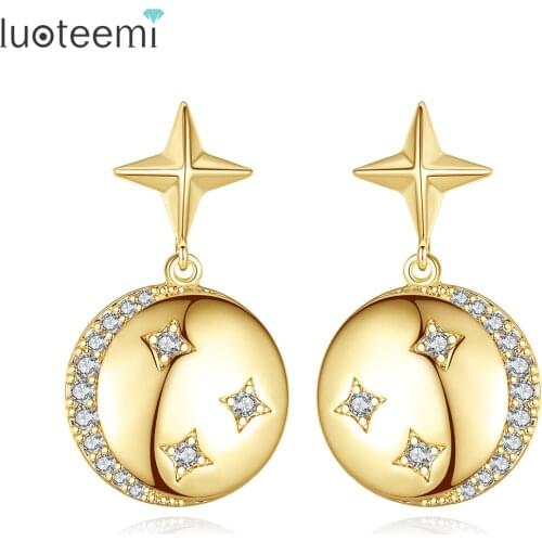 LUOTEEMI Star Drop Earrings Exquisite Moon Clear CZ Stone Fashion Romantic Jewelry for Women Dating Christmas Gifts Brincos