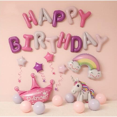 Happy Birthday Balloons Sets Foil Balloons Birthday Party Decoration Kids Alphabet Air Balloons Baby Shower Unicorn Girl Boy AX