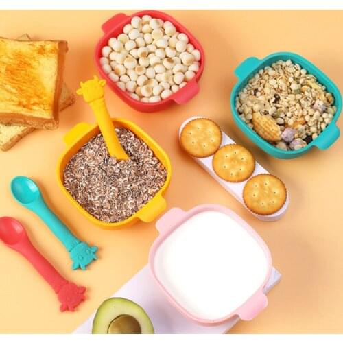 Baby Feeding Silicone Bowl Tableware Waterproof Non-Slip Crockery BPA Free Silicone Dishes for Baby Food Bowl Spoon Fork