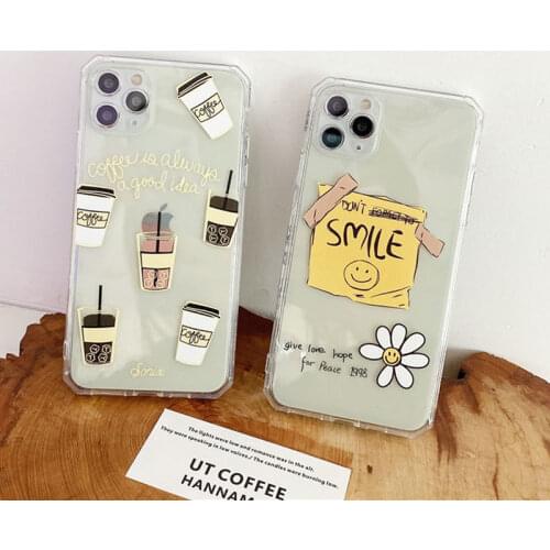 Cute Cartoon Smile Daisy Flower Phone Case For iPhone XR 12 11 Pro MAX 7 X XS SE20 8 6Plus Pattern Clear Soft Silicone Cover Bag