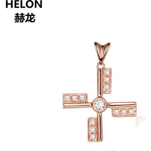 Solid 14k Rose Goldl 1.8mm Round Cut Main Natural Diamonds Women Pendant 0.08 Diamonds Pendant Windmills Pattern