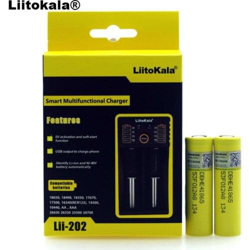 Liitokala lii-202 1.2V 3.2V 3.7V 26650 16340 Smart Charger+2PCS LiiDBHE4 2500mAh 18650 Discharge 20A 30A Rechargeable Battery