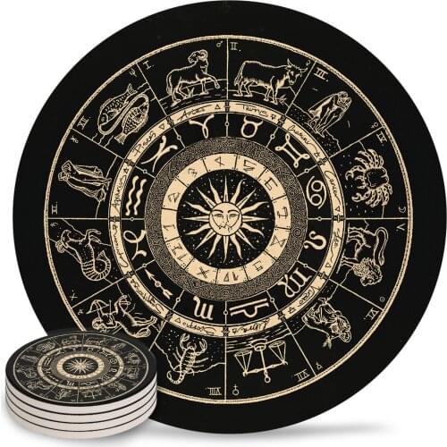 Vintage Zodiac Astrology Chart Placemats for Table Kitchen Coffee Table Decor Accessories Ceramic Coasters