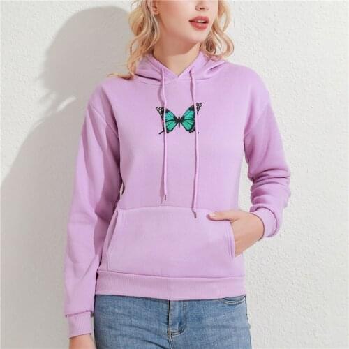 Butterfly Print Women Hoodies Autumn Harajuku Hooded Casual Ladies Sweatshirts Streetwear Fashion Female Pullovers