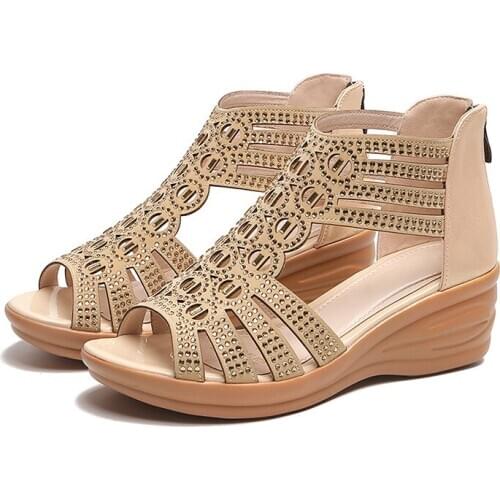 Women Sandals Mid Heel Summer Bandage Womens Shoes Open Toe Boho Color Snake Pattern Plus Size