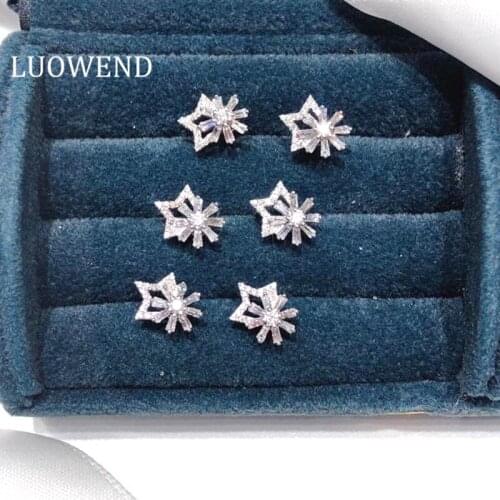 ANI 18K Solid White Gold (AU750) Women Engagement Stud Earrings Certified Round Real Natural Diamond Earring Snowflake Design