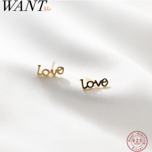 WANTME 925 Sterling Silver Simple Romantic Unique Initials LOVE Small Stud Earrings for Women Sweet Teen Party Friends Jewelry