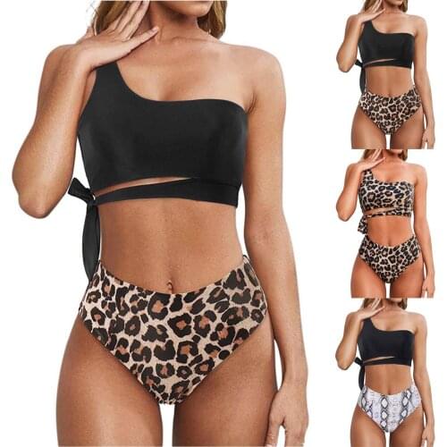 Swimsuit Women Bikini 2021 Womens Swimsuit Sexy One Shoulder Push Up Leopard High Waist Swimwear Bathing Suit Bikini Set