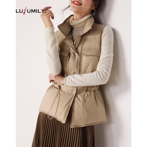 Lusumily Winter Vest Women Korean Style Solid Sleeveless Warm Snow Vest Female Loose Thick Stand-up Collar Cotton Vest Girl Top