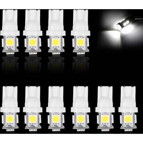 New 10pcs Super Bright LED Car Interior Light T 10 Wedge 5 SMD 5050 LED Light Bulbs 192 168 193 W5W 2825 158 Width Lamp