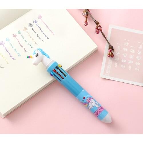 12PCs Cute Pony 10-Color Ball Pens Student Hand Notebook Multi-Function Click Bullet Multi-Color Ballpoint Pens Rollerball Pen