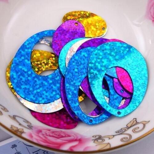 160pcs 37*27mm Big Size Hollow Egg Drop Oval Shape Sequins Crafts Sewing ,Women Kids Diy Garment Accessories Mix Laser Colors