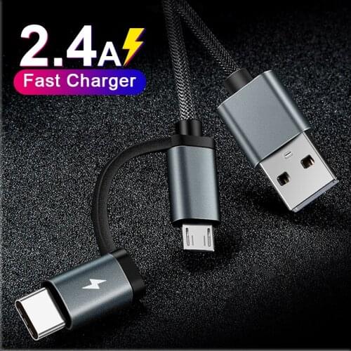 2 in 1 Type C Micro USB Cable QC 3.0 Fast Charging USB C Wire For Xiaomi 11 9 Huawei P40 Samsung Mobile Phone Charger Data Cord
