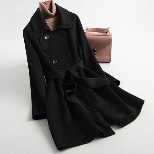 2020 Elegant Casual 100% Female Double Side Wool Coat Women Long Womens Winter Jackets and Coats + Belt 20209
